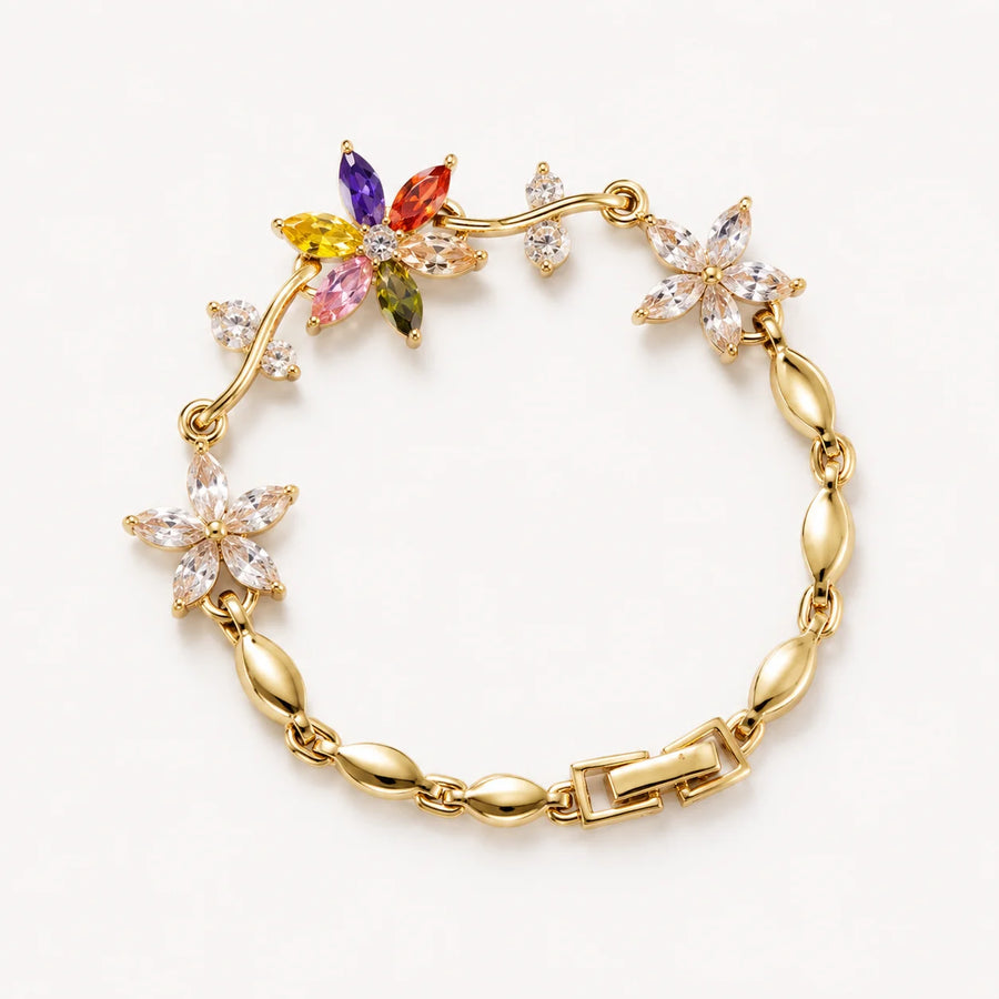 Multicolor Crystal Flower Bracelet