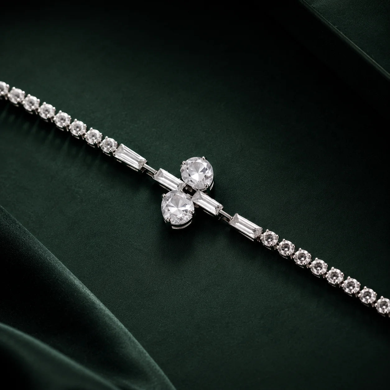 Silver crystal bracelet with bow detail close-up