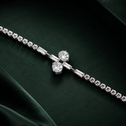 Silver crystal bracelet with bow detail close-up