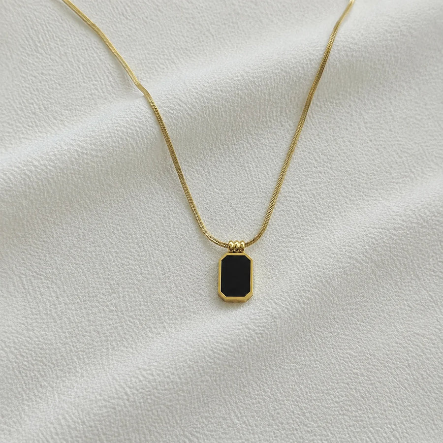 Black Rectangle Pendant Necklace