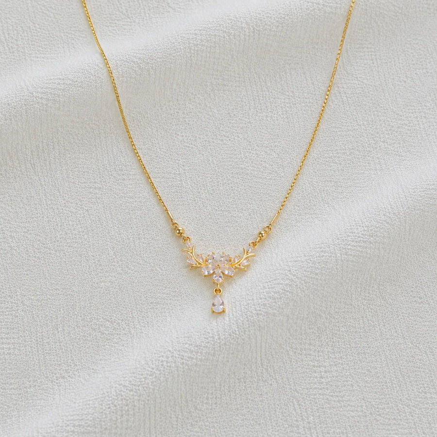 Gold Crystal Floral Necklace