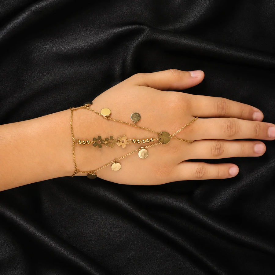 Gold Coin Floral Hand Chain